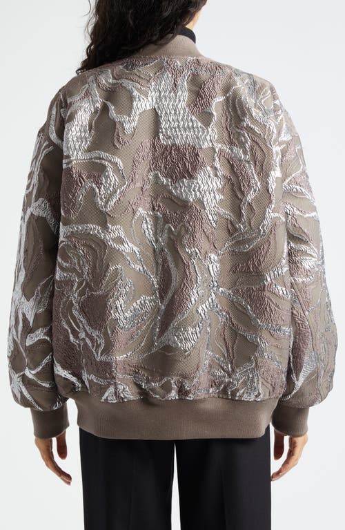 Shop Stine Goya Oversize Metallic Jacquard Bomber Jacket In Abstract Foliage