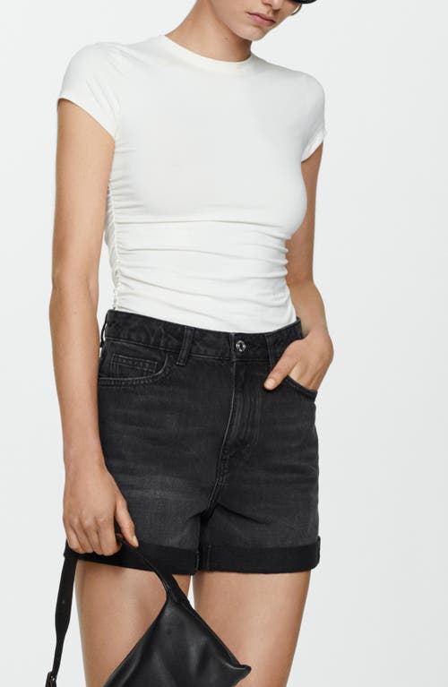 Shop Mango High Waist Mom Fit Denim Shorts In Black Denim