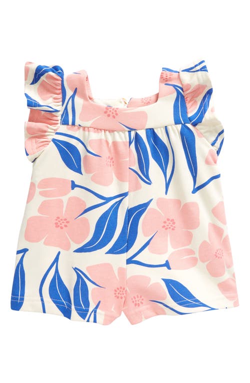 TINY TRIBE Floral Flutter Sleeve Stretch Cotton French Terry Romper Lemonade at Nordstrom,