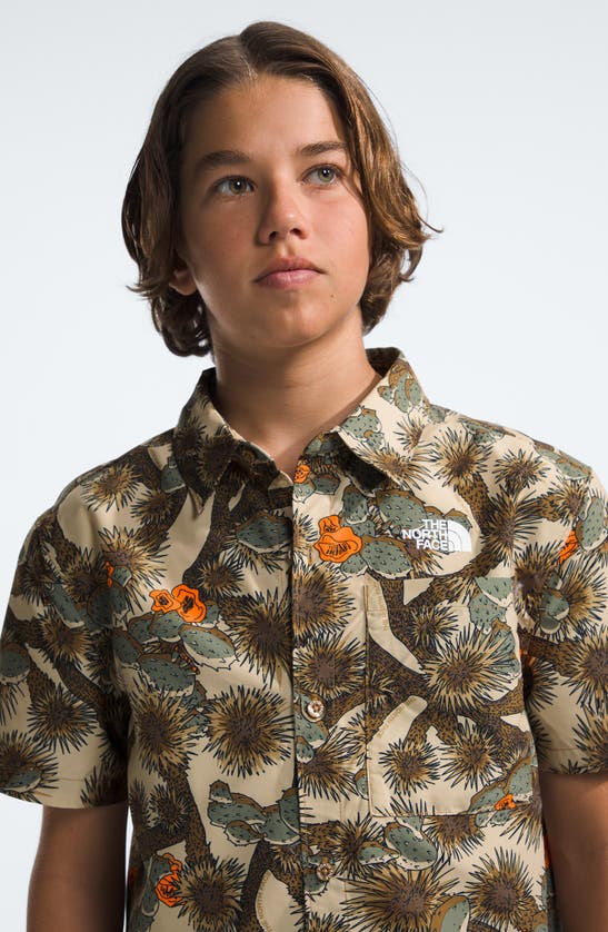 Shop The North Face Kids' Amphibious Print Short Sleeve Button-up Shirt In Utility Brown Tnf Cactus Camo