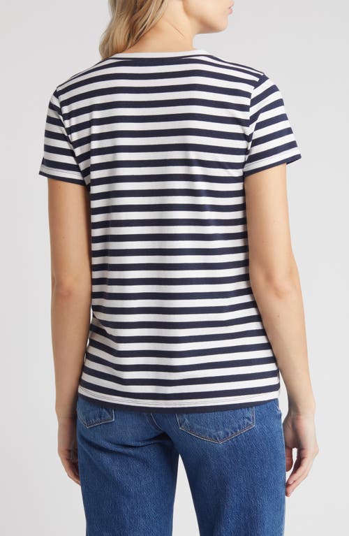 Shop Caslonr Caslon(r) Stretch Cotton Blend V-neck T-shirt In Navy Blazer- White Stripe