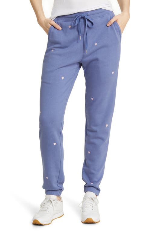 Kingston Star Embroidery Cotton Blend Joggers in Pink Periwinkle Hearts