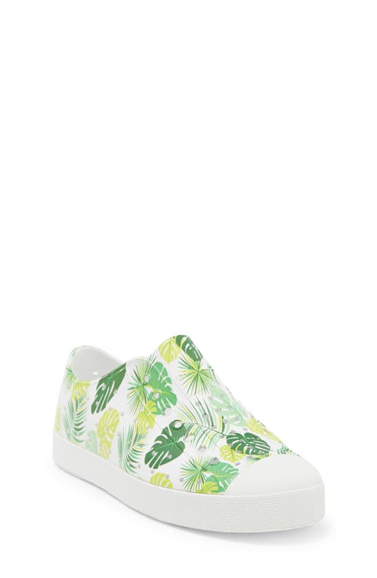 Native Shoes Kids' Jefferson Water Friendly Vegan Sneaker In Shell White/ Picnic Foliage
