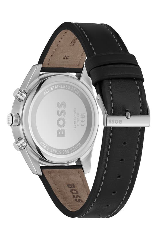 Shop Hugo Boss Skytraveller Chronograph Leather Strap Watch, 44mm In Silver