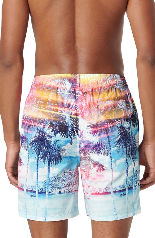 Shop Bugatchi Cosmo Swim Trunks In Blue/pink Multi