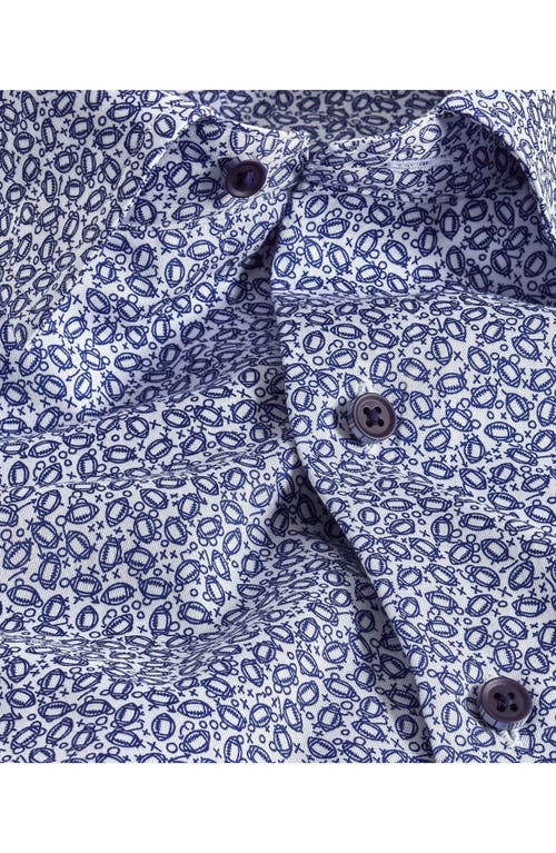 DAVID DONAHUE DAVID DONAHUE FOOTBALL PRINT COTTON TWILL HIDDEN BUTTON-DOWN SHIRT 
