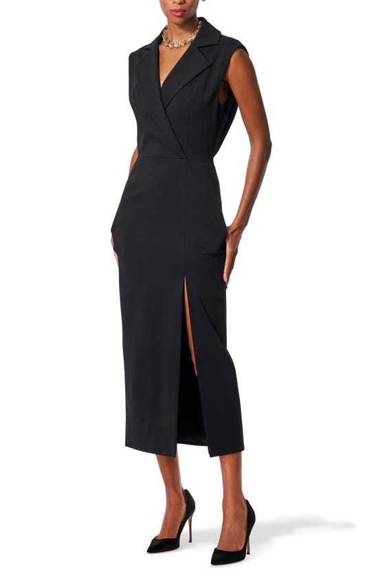 Carolina Herrera Sleeveless Trench Stretch Wool Midi Dress In Black