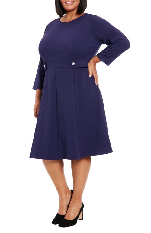 London Times Rhinestone Waist Tab Fit & Flare Dress In Astral
