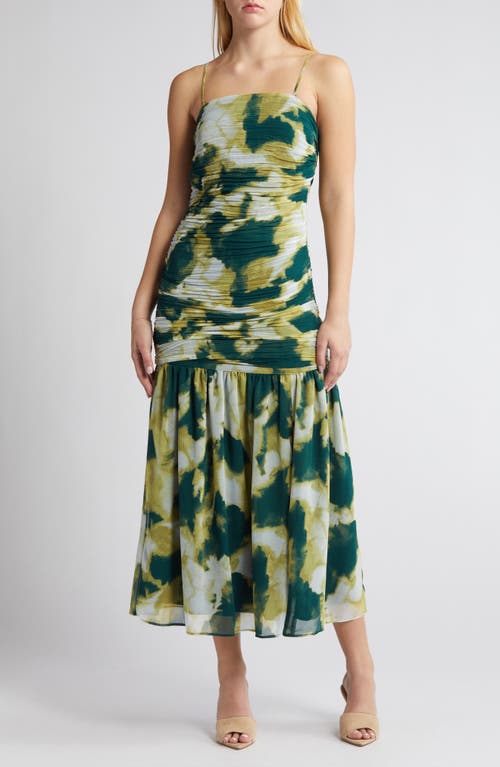 Removable Strap Ruched Dress in Green - Blue Mineral Diffuse
