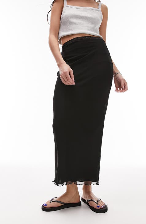 Lace Trim Mesh Maxi Skirt