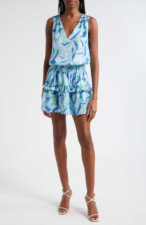 Ramy Brook Leaf Print Sleeveless Minidress in Blue Quartz Combo Leaf at Nordstrom, Size Xx-Large