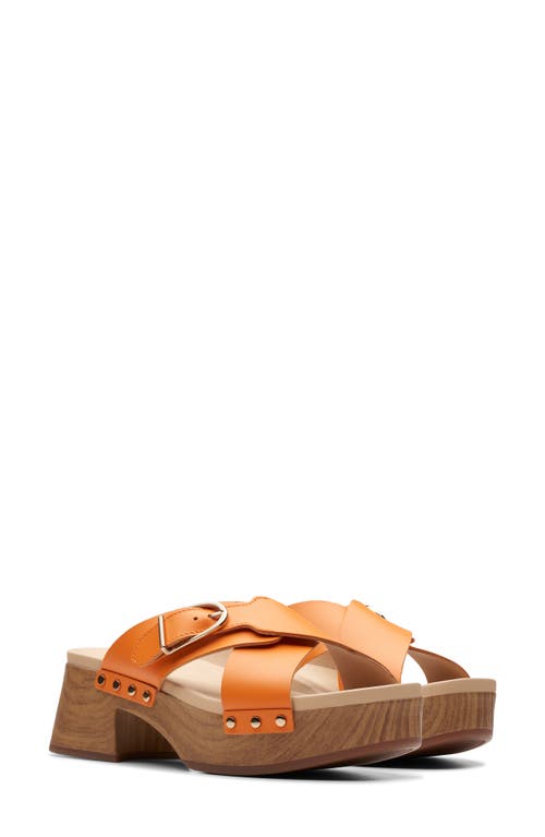 Clarks(r) Sivanne Walk Platform Slide Sandal in Orange Leather