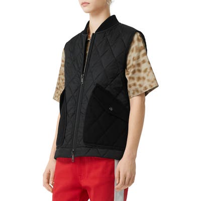 Burberry Shipton Monogram Logo Quilted Vest, Black
