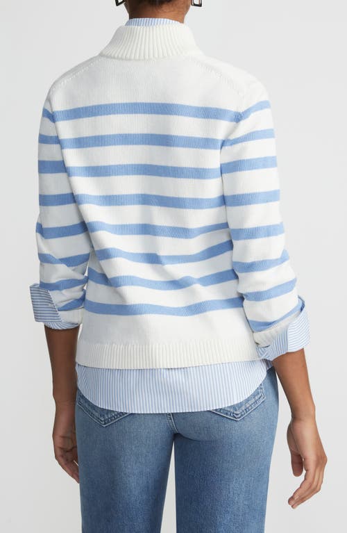 Shop Lafayette 148 New York Stripe Cotton & Silk Zip Cardigan In Deep Blue Oasis Multi