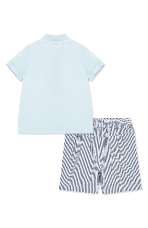 Shop Little Me Sailboat Embroidered Polo & Stripe Shorts Set In Blue