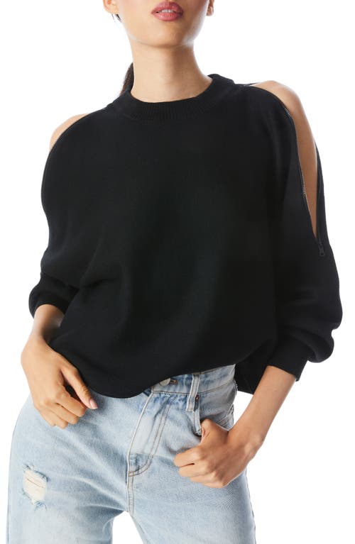 Alice + Olivia Tera Cutout Shoulder Ribbed Wool Blend Sweater in Black