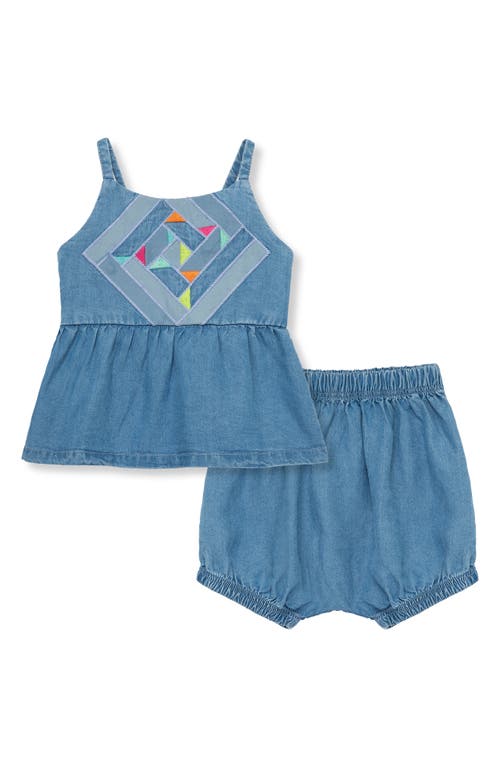 Peek Essentials Babies'  Embroidered Patchwork Chambray Tank & Bloomers In Light Stone