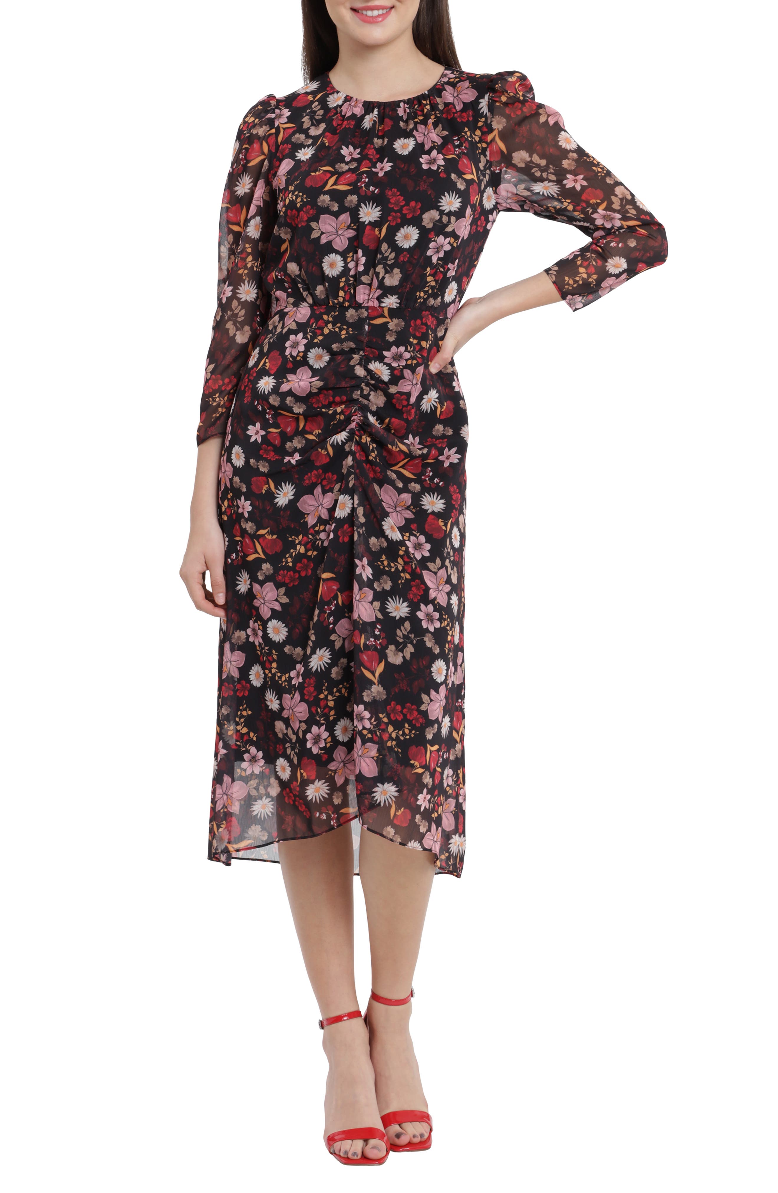 maggy london floral a line dress