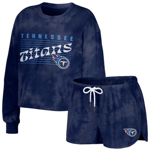 New Era Women's Tennessee Titans Navy Raw Edge Cropped Hoodie