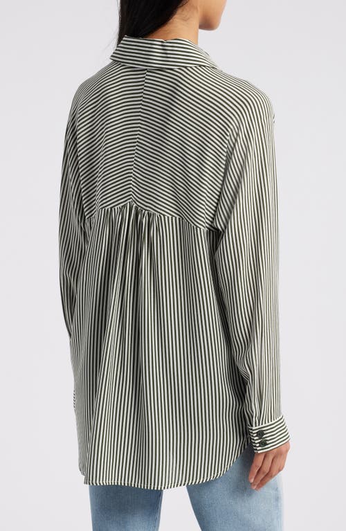 Shop Bobeau Stripe Button-up Tunic In Ivory/olive Stripe