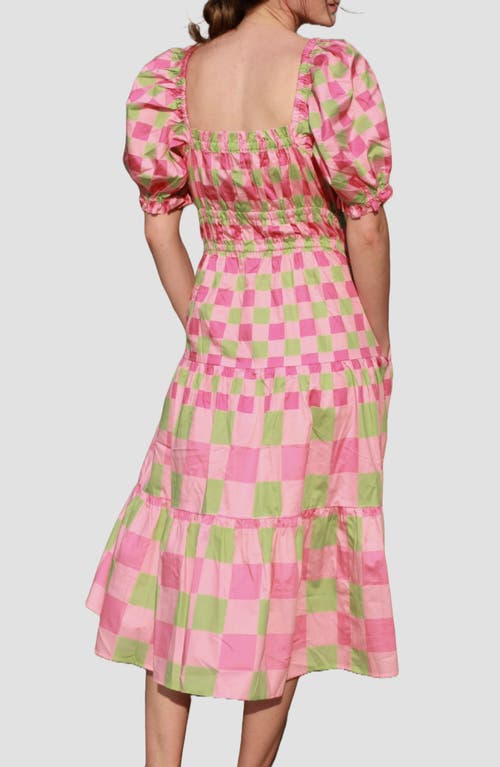 Shop Jessie Zhao New York Watermelon Grid Midi Dress In Pink/green