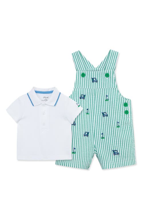 Little Me Cotton Polo & Golf Embroidered Shortalls Set Green at Nordstrom,