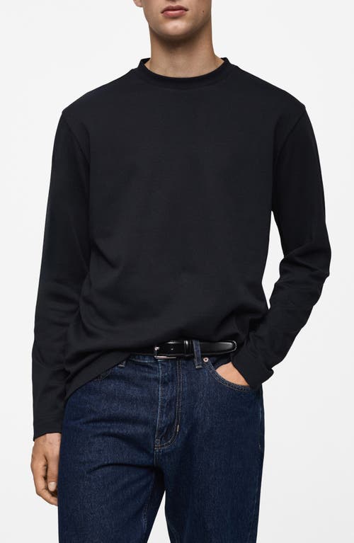 Mango Regular Fit Long Sleeve Cotton T-shirt In Dark Navy