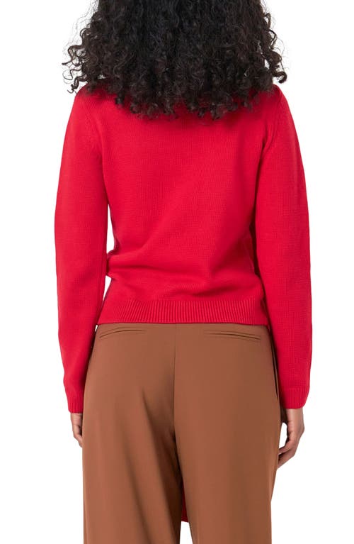 Shop Endless Rose Scarf Detail Crewneck Sweater In Red