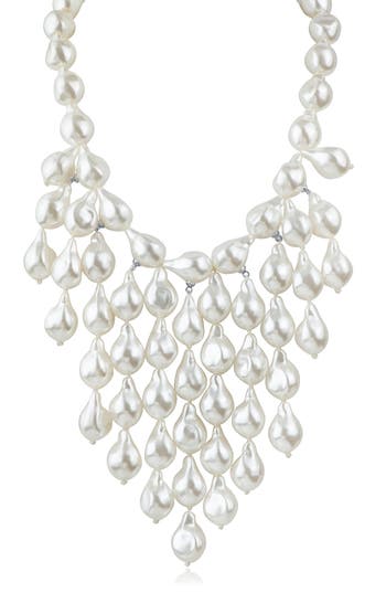 Shop Jardin Imitation Baroque Pearl Bib Necklace In White/silver