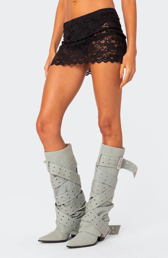 Edikted Kaylie Sheer Lace Mini Skirt In Black