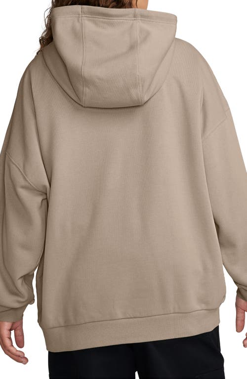 Shop Nike Club Fleece Oversize Cotton French Terry Hoodie In Khaki/khaki/white