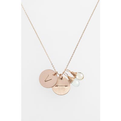 Nashelle Aqua Chalcedony, Lemon Quartz, Initial & Arrow 14K-Gold Fill Disc Necklace