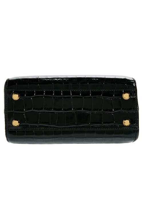 Veronica Beard Crest Croc Embossed Leather Top Handle Bag In Black