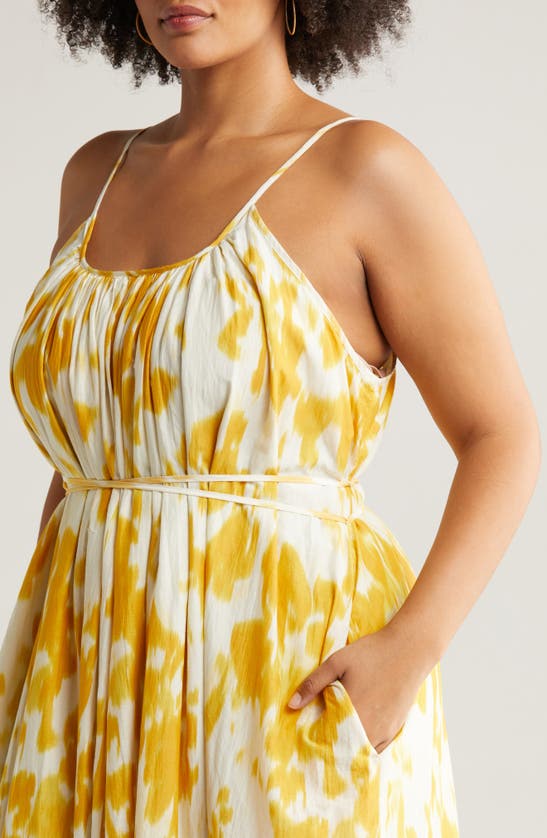 Shop Nordstrom Tie Back Tiered Maxi Dress In Ivory Dove- Yellow Lotus Blur