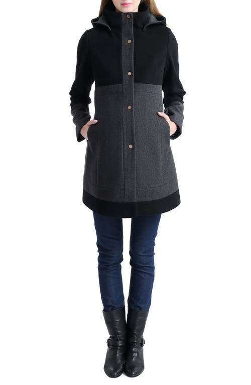 Kimi and Kai Tessa Colorblock Wool Blend Maternity Coat Black at Nordstrom,