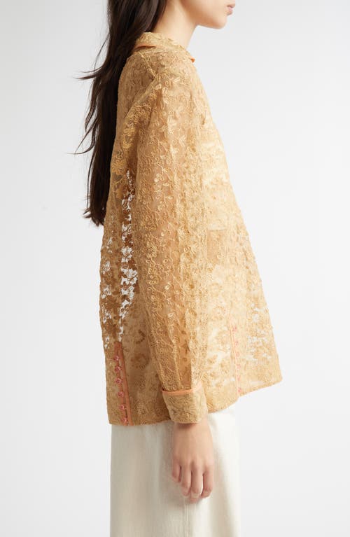 Bode Beige Lace Attic Blouse In Ecru Pink