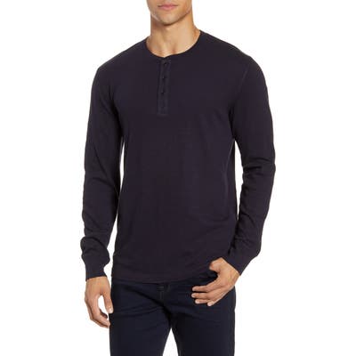 French Connection Long Sleeve Slub Henley, Blue