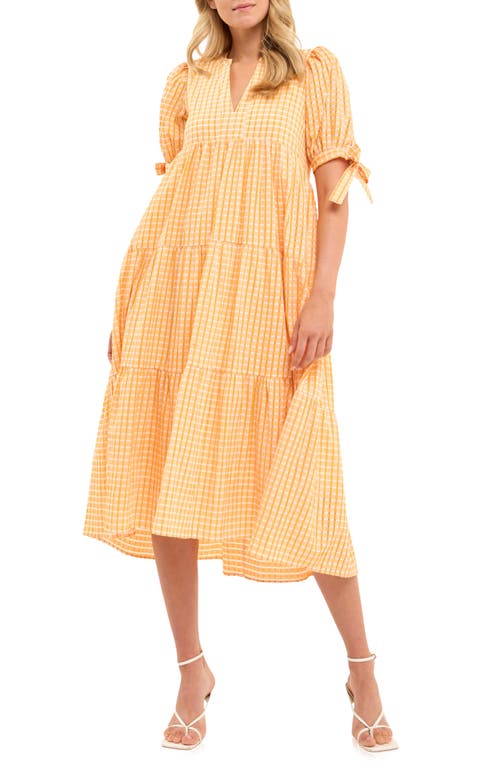 Gingham Tiered Midi Dress in Orange