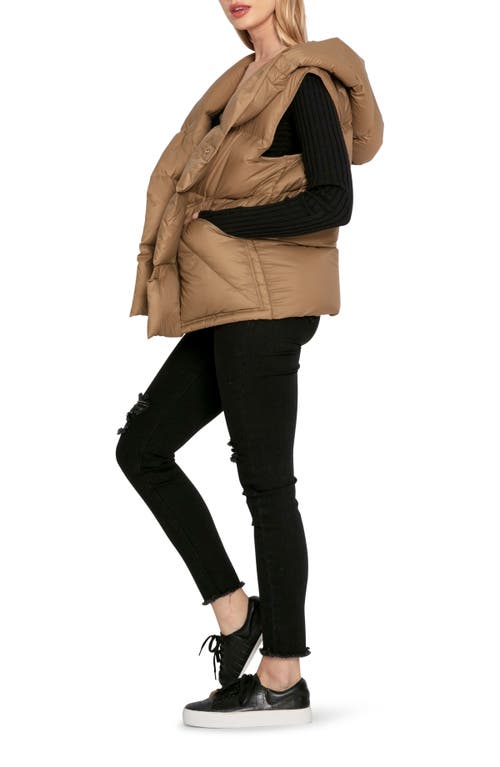 Belle & Bloom Over My Head Hooded Puffer Vest In Khaki