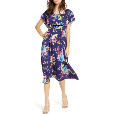 Bp. Off The Shoulder Popover Midi Dress, Blue