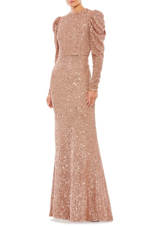 Mac Duggal Sequin Juliet Sleeve Trumpet Gown Copper at Nordstrom,