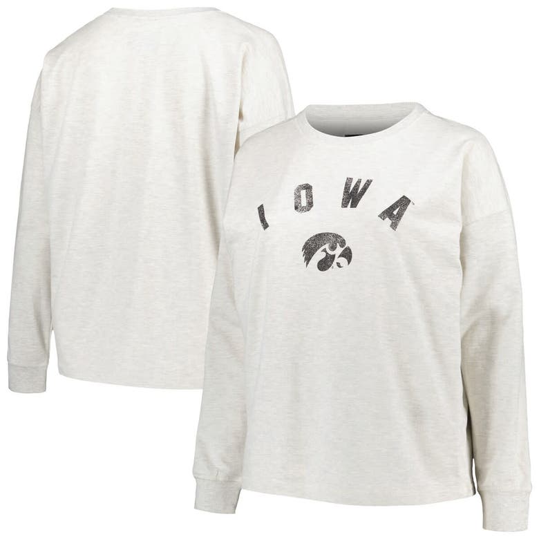 Shop Profile Oatmeal Iowa Hawkeyes Plus Size Distressed Arch Over Logo Neutral Boxy Pullover Sweatshirt