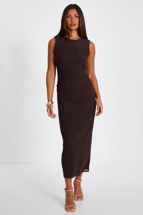 Quiz Mesh Ruched Bodycon Midaxi Dress In Brown