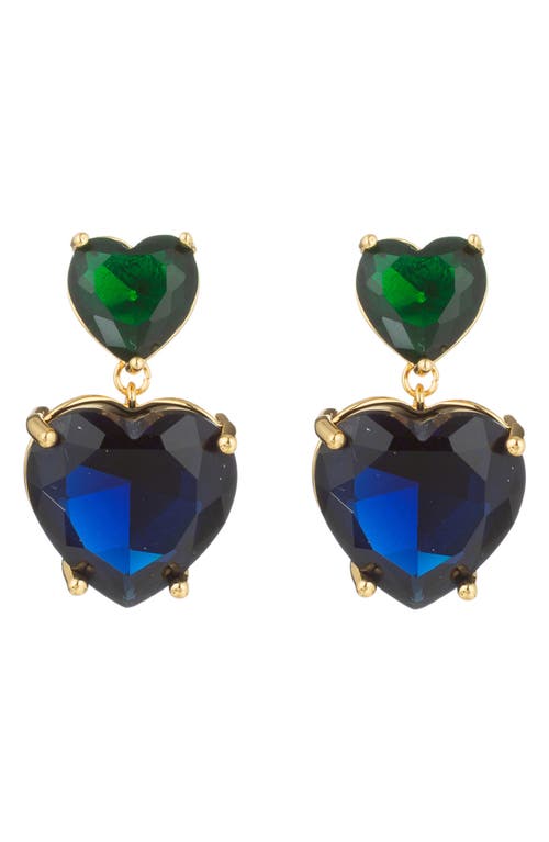 Eye Candy Los Angeles Beatrice Two Tone Cz Heart Drop Earrings In Blue