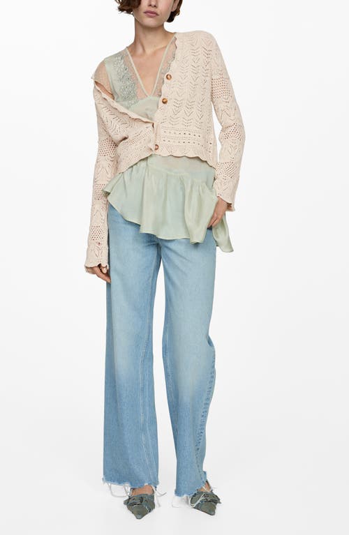 Shop Mango Sito Open Stitch Cardigan In Light Pastel Brown