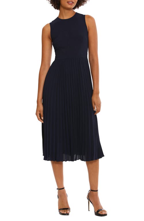 Donna Morgan Pleated A-Line Midi Dress Navy Blazer at Nordstrom,