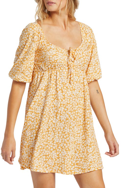 Billabong Daisy Wave Puff Sleeve Babydoll Minidress in Sandy Gold at Nordstrom, Size Small