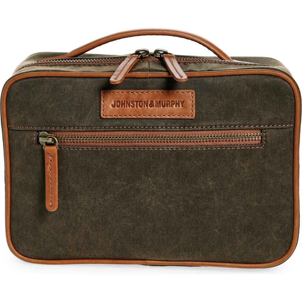 Johnston & Murphy Antique Cotton & Leather Dopp Kit In Brown/tan