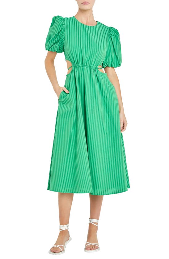 Shop English Factory Stripe Cutout Dress In Green