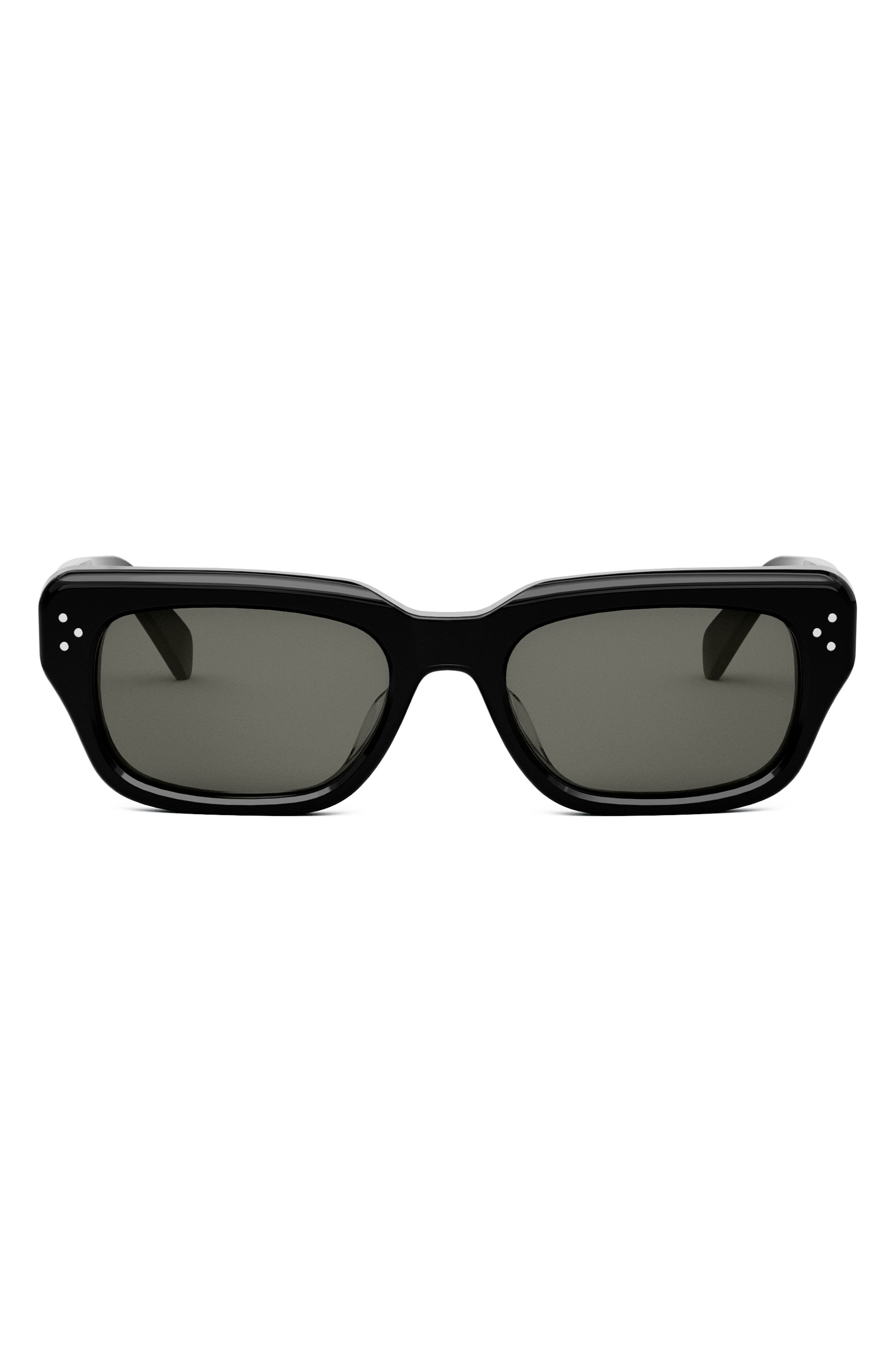 Celine Bold 3 Dot Rectangular Sunglasses In Shiny Black/smoke